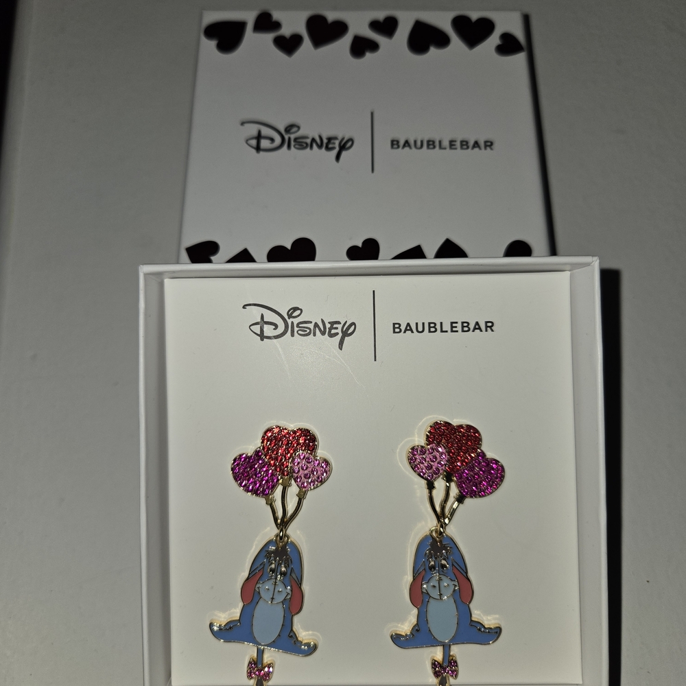 Disney X BaubleBar Eeyore Earrings with Pink & Red Heart balloons!